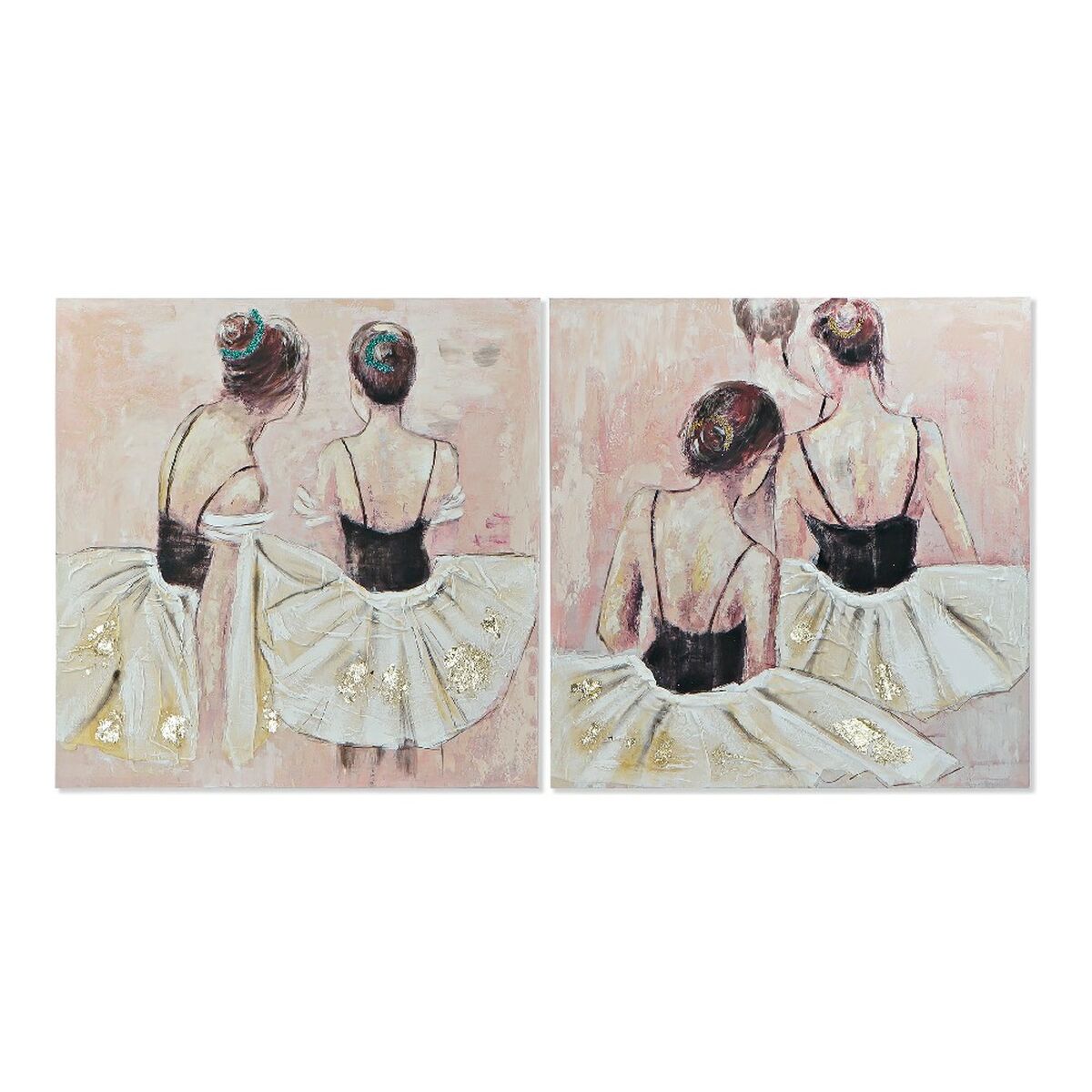 Quadro DKD Home Decor Dancers 100 x 3,5 x 100 cm Ballerina Classica Romantico (2 Unità)