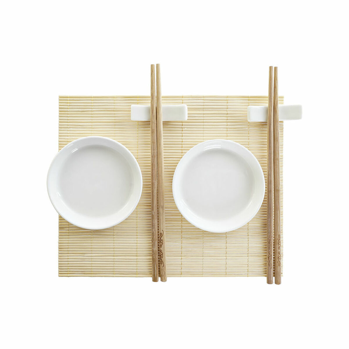 Set per Sushi DKD Home Decor Bambù Plastica Gres Bianco Naturale Orientale 28,8 x 19,8 x 3 cm (7 Pezzi) (28,8 x 19,8 x 3 cm)