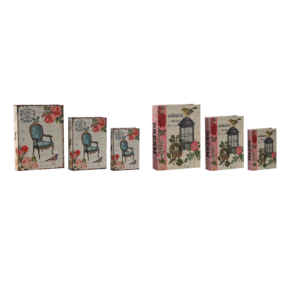 Set di Scatole Decorative Home ESPRIT Marrone Legno Tela Floreale 22 x 7,5 x 30 cm (2 Unità)