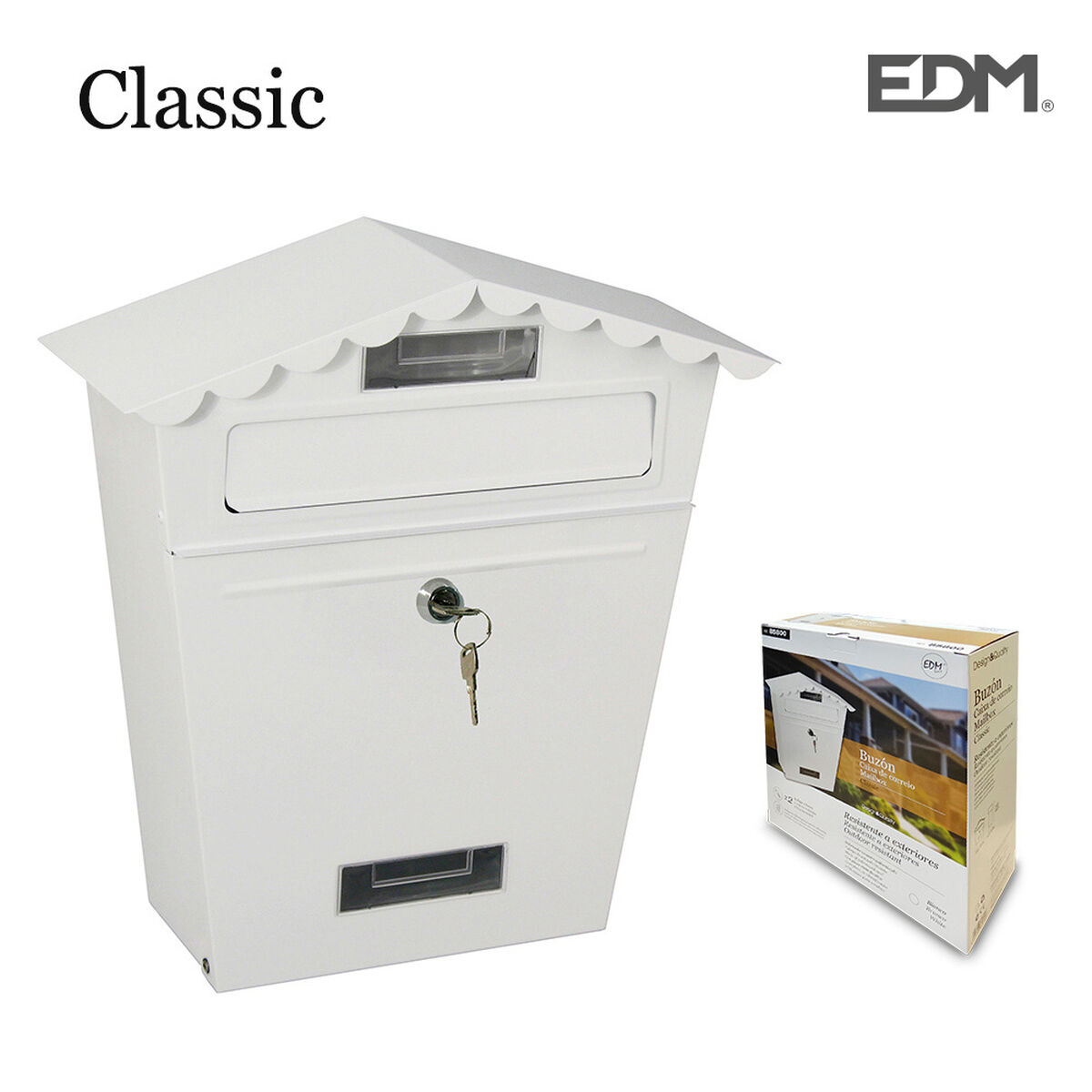 Cassetta della posta EDM Acciaio Bianco Classic (29,5 x 10,5 x 35,5 cm)
