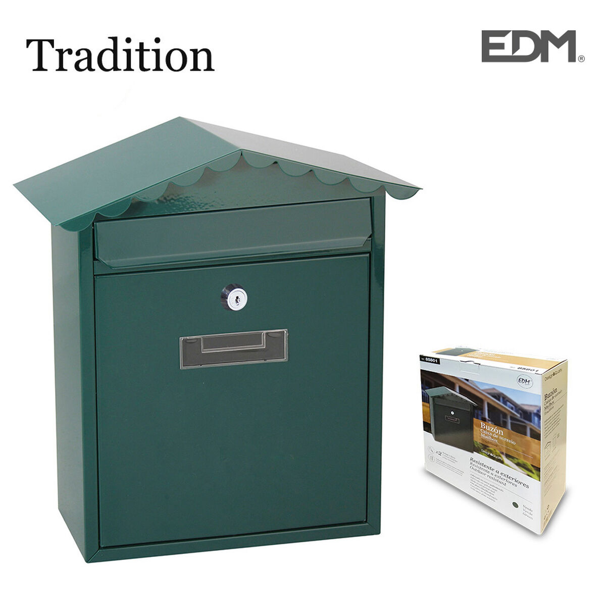 Cassetta della posta EDM Tradition Acciaio Verde (26 x 9 x 35,5 cm)