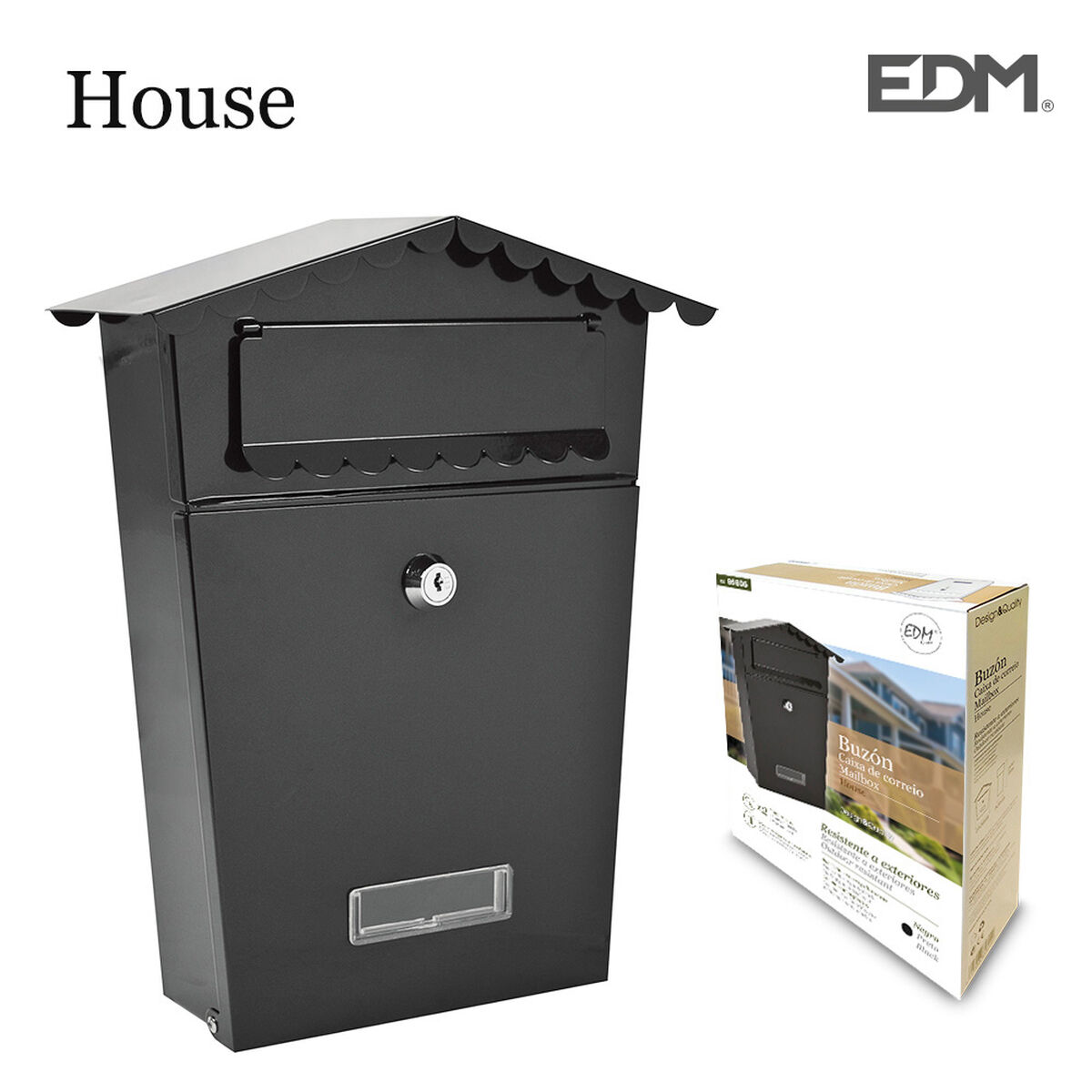 Cassetta della posta EDM House 21 x 6 x 30 cm Nero Acciaio