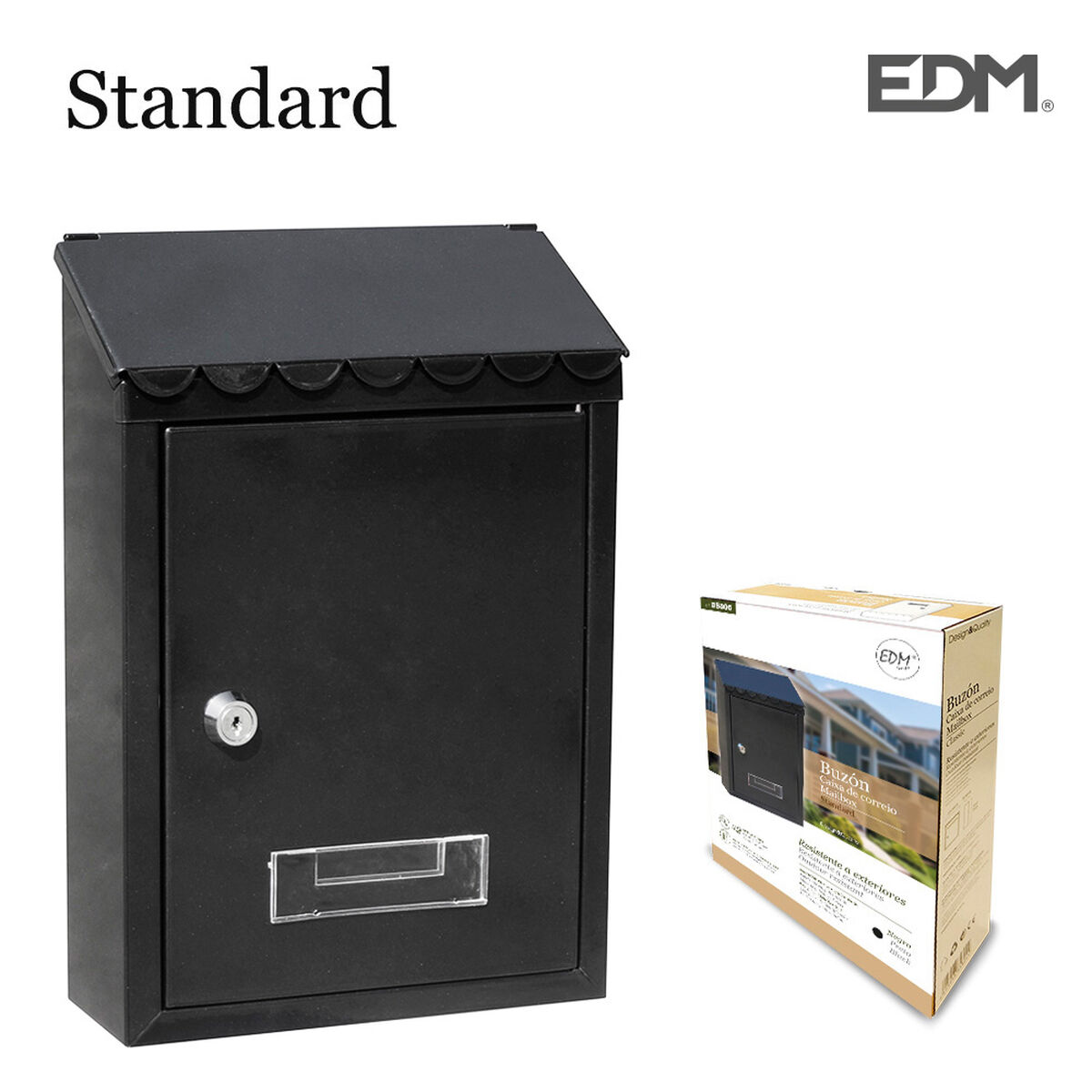 Cassetta della posta EDM Standard 21 x 6 x 30 cm Nero Acciaio