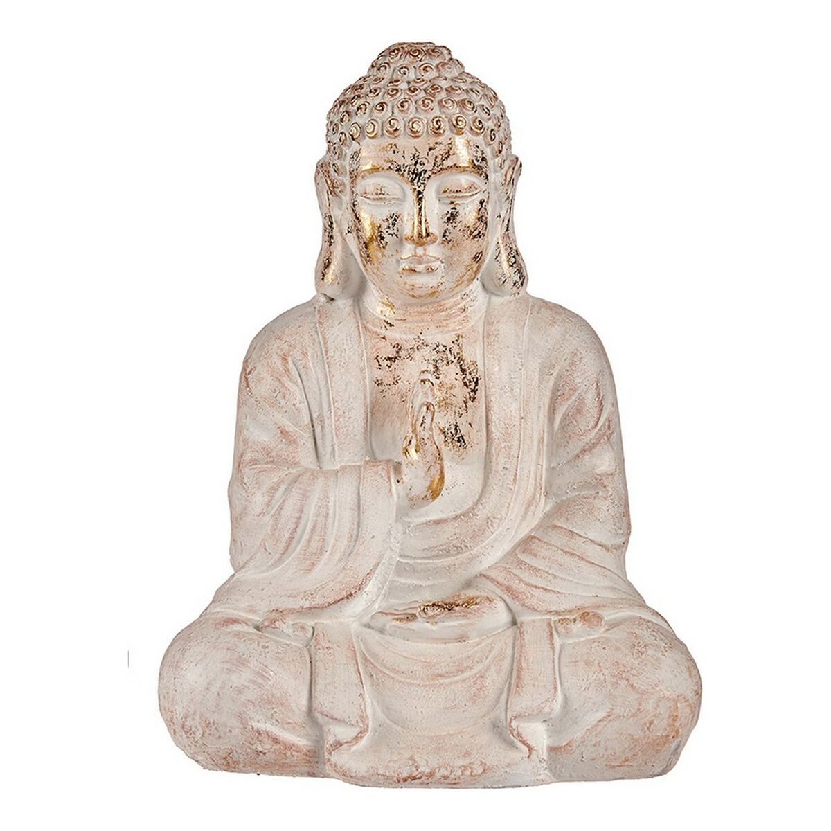Statua Decorativa da Giardino Buddha Bianco/Dorato Poliresina (23,5 x 49 x 36 cm)