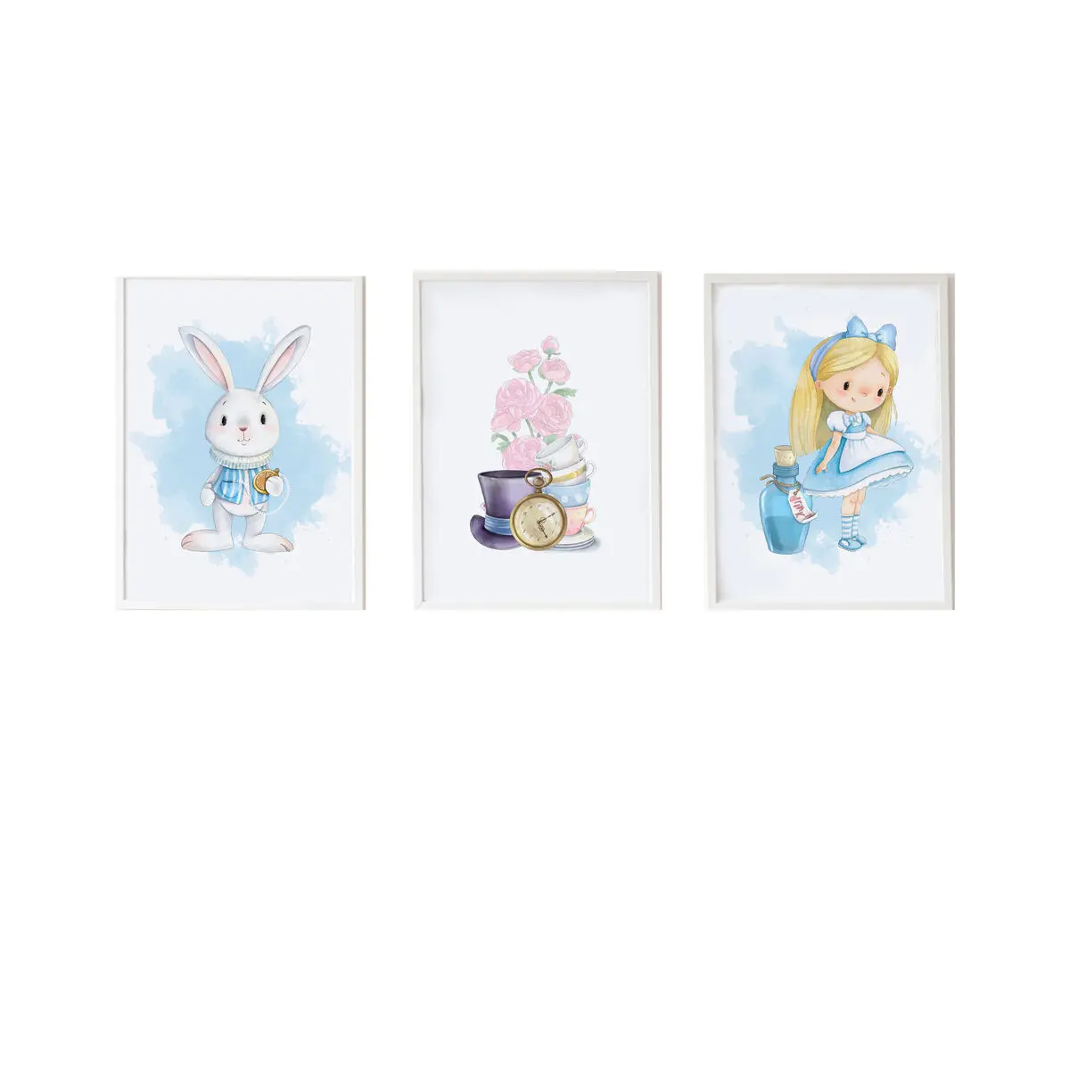 Set di 3 quadri Crochetts Alice 33 x 43 x 2 cm Fiori Coniglio Bambina 3 Pezzi