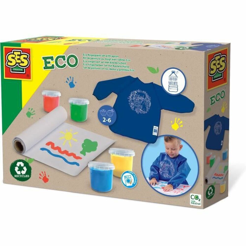 Pittura da usare con le Dita SES Creative Finger painting kit with Eco apron