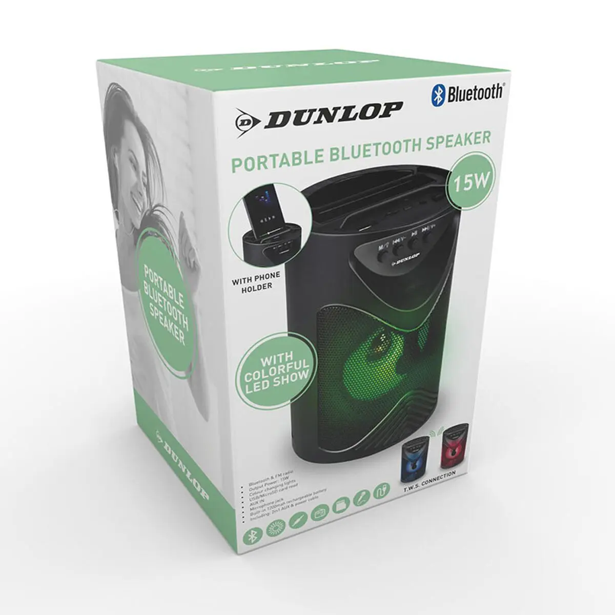 Altoparlante Bluetooth Dunlop TWS 15 W Nero USB