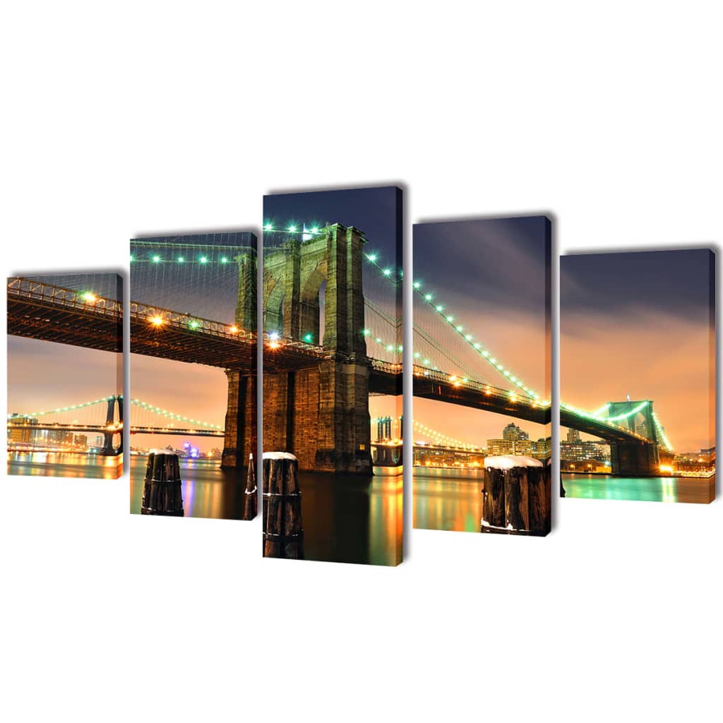 5 pz Set Stampa su Tela da Muro Ponte di Brooklyn 200 x 100 cm