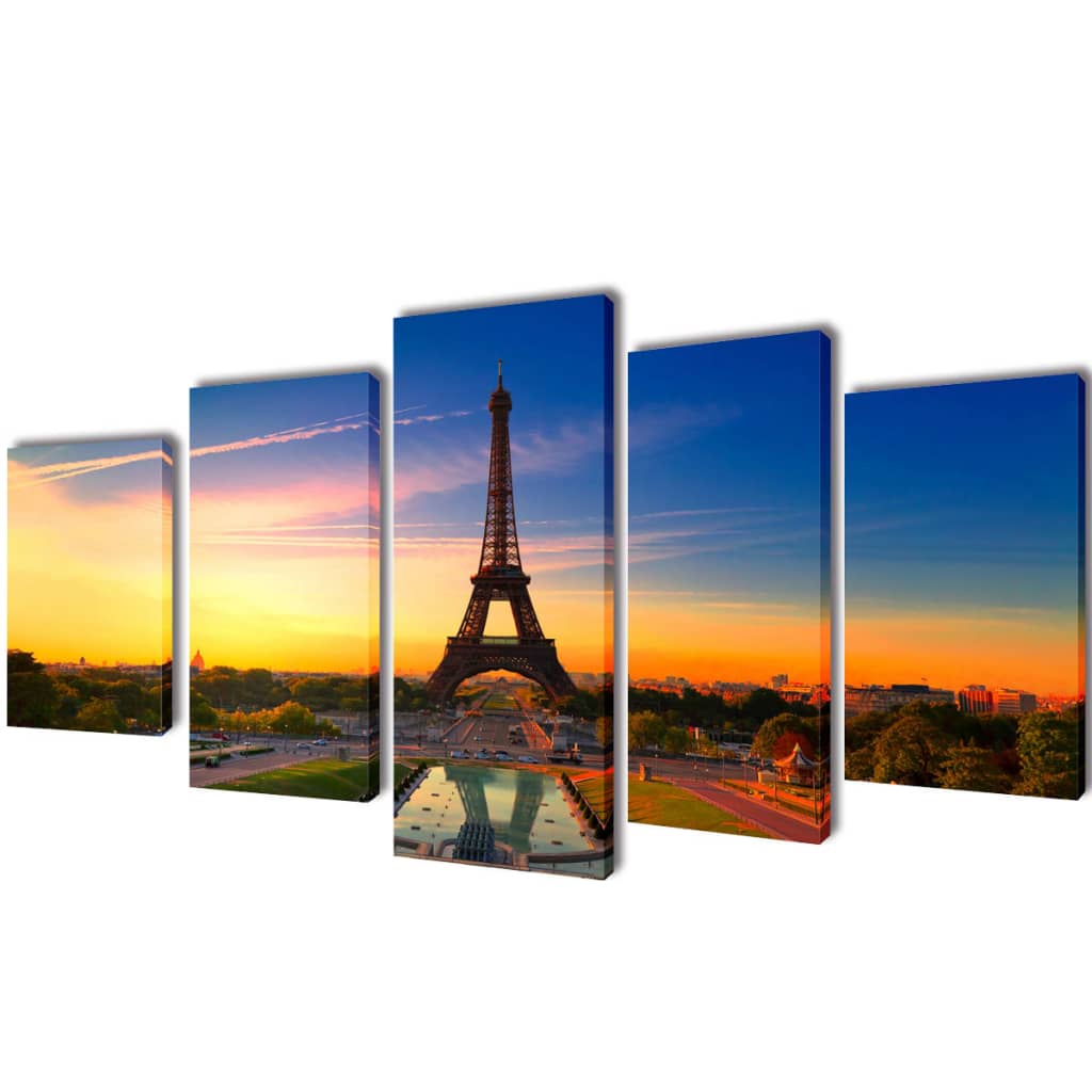 5 pz Set Stampa su Tela da Muro La Torre Eiffel 200 x 100 cm