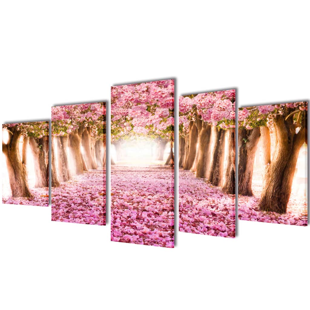 5 pz Set Stampa su Tela da Muro Fiori di Ciliegio 100 x 50 cm