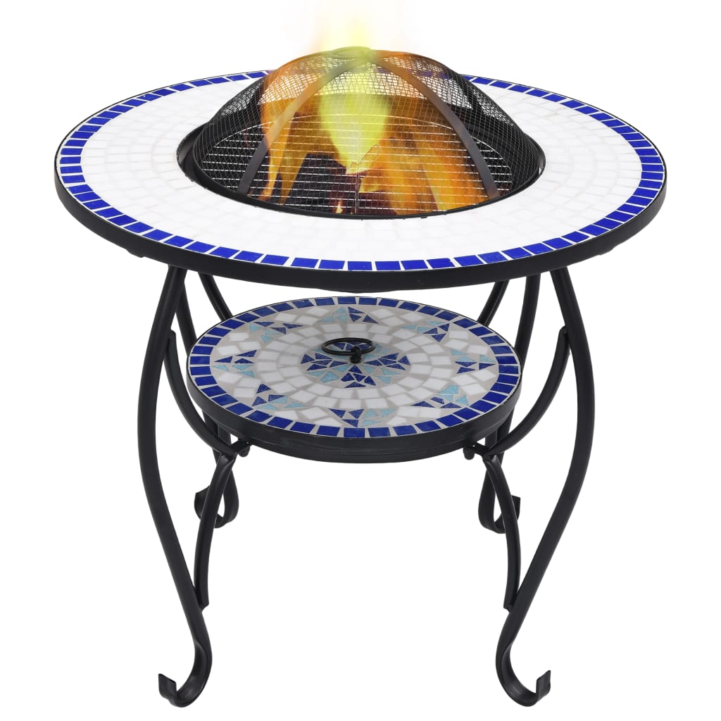 vidaXL Tavolo con Braciere a Mosaico Blu e Bianco 68 cm in Ceramica