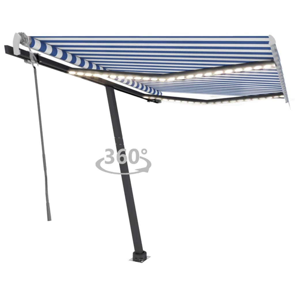 vidaXL Tenda da Sole Retrattile Manuale con LED 300x250cm Blu e Bianco