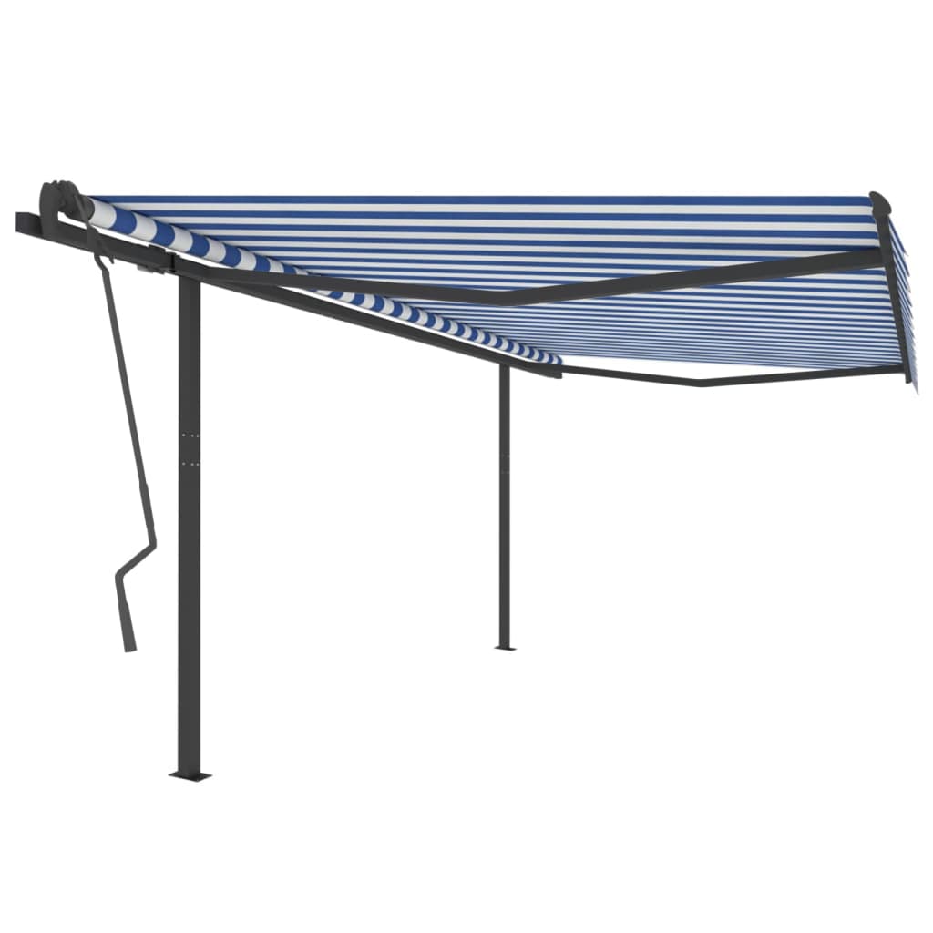 vidaXL Tenda da Sole Retrattile Automatica con Pali 4x3,5 m Blu Bianca