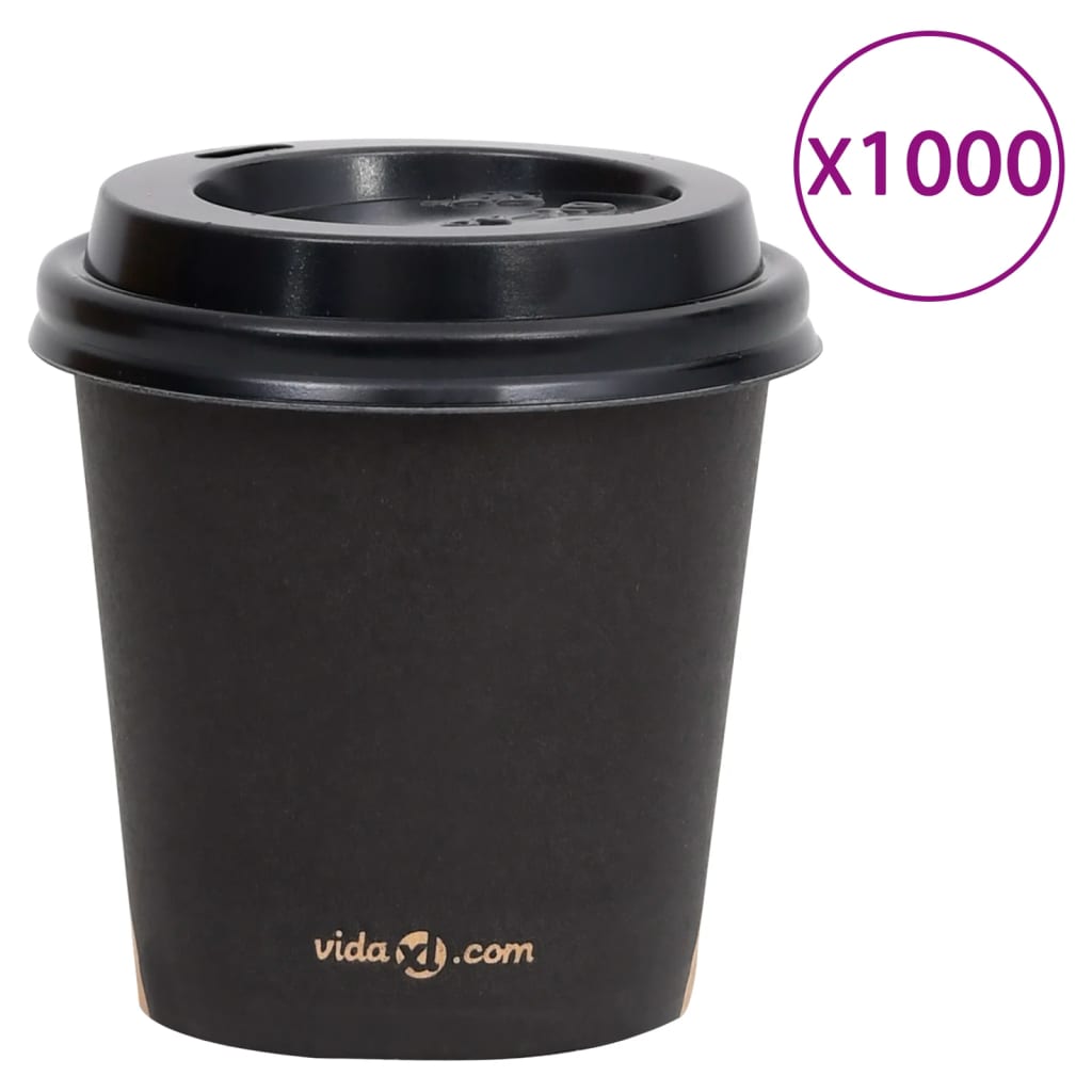 vidaXL Bicchieri di Carta da Caffè con Coperchi 120 ml 1000 pz Neri
