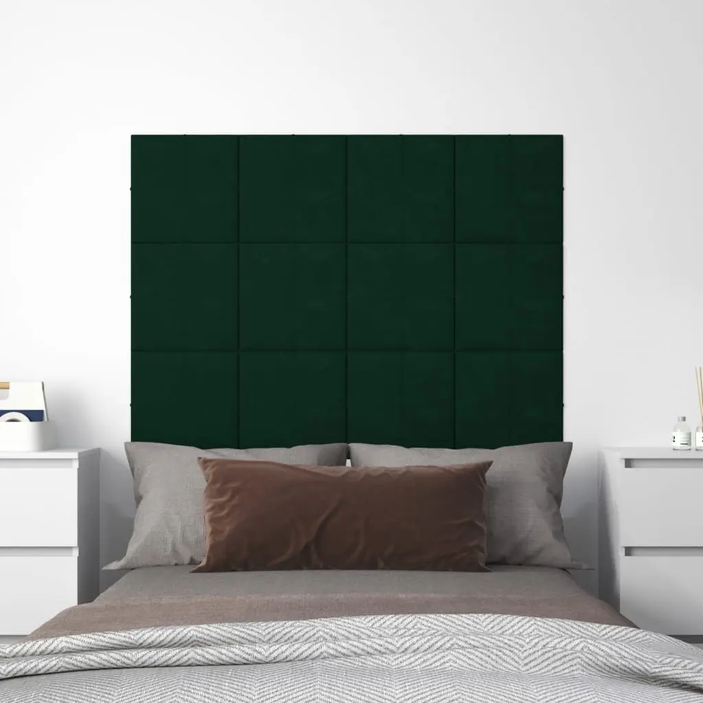 Pannelli Murali 12 pz Verde Scuro 60x15 cm Velluto 1,08 m²