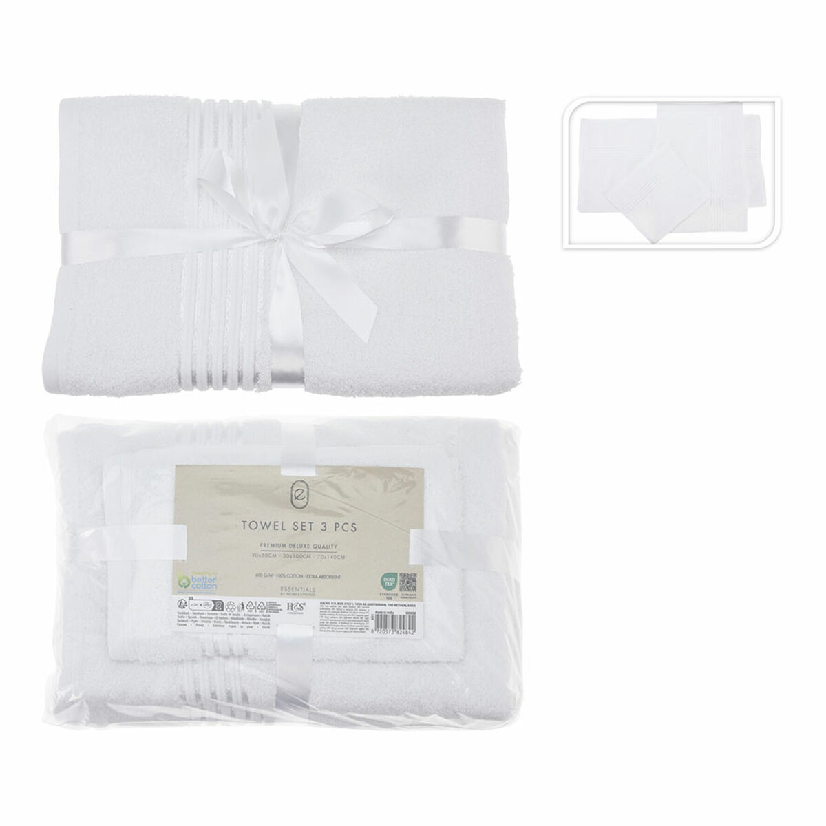 Set di asciugamani Essentials Bianco (3 Pezzi)