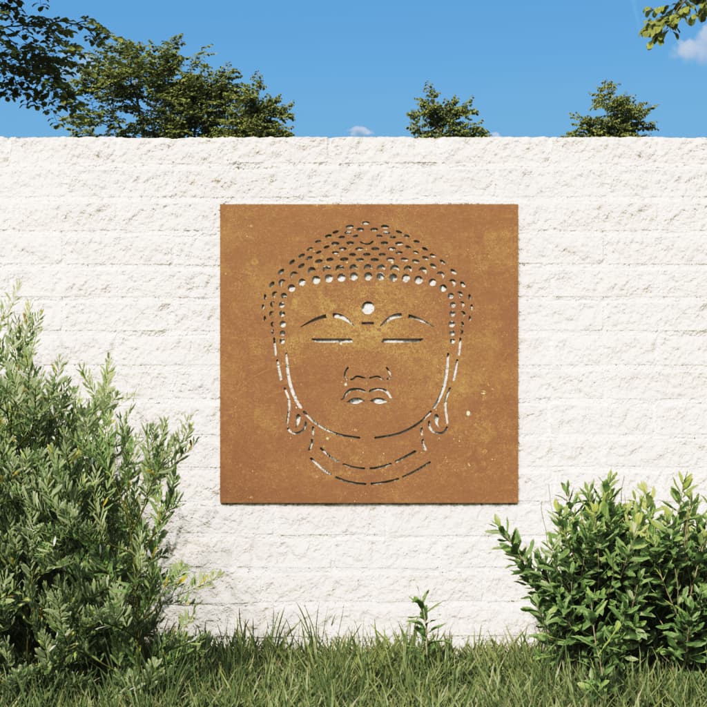 vidaXL Decorazione Muro Giardino 55x55 cm Testa Buddha Acciaio Corten