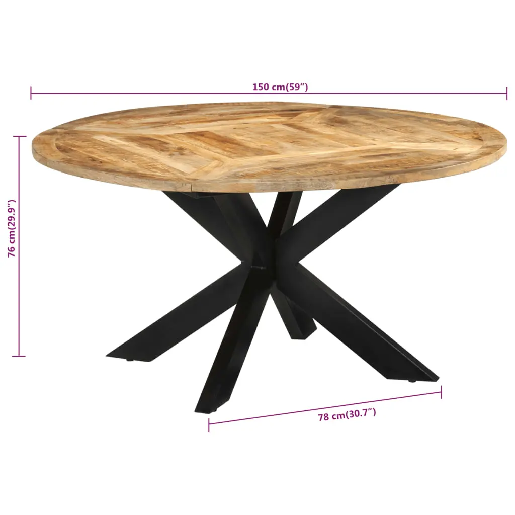 Tavolo da Pranzo Ø150x76 cm in Legno Grezzo Massello di Mango