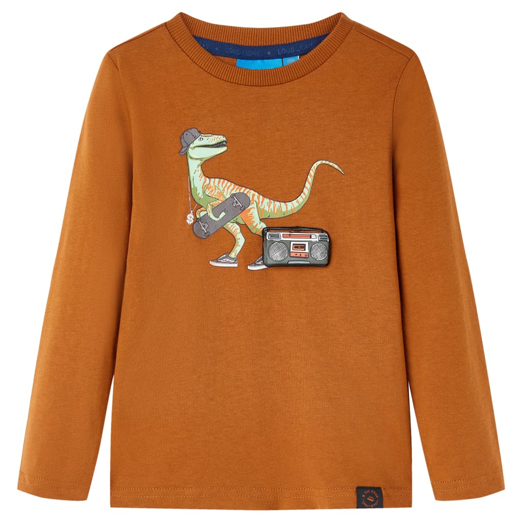 Maglietta da Bambino a Maniche Lunghe con Stampa Dinosauro Cognac 116
