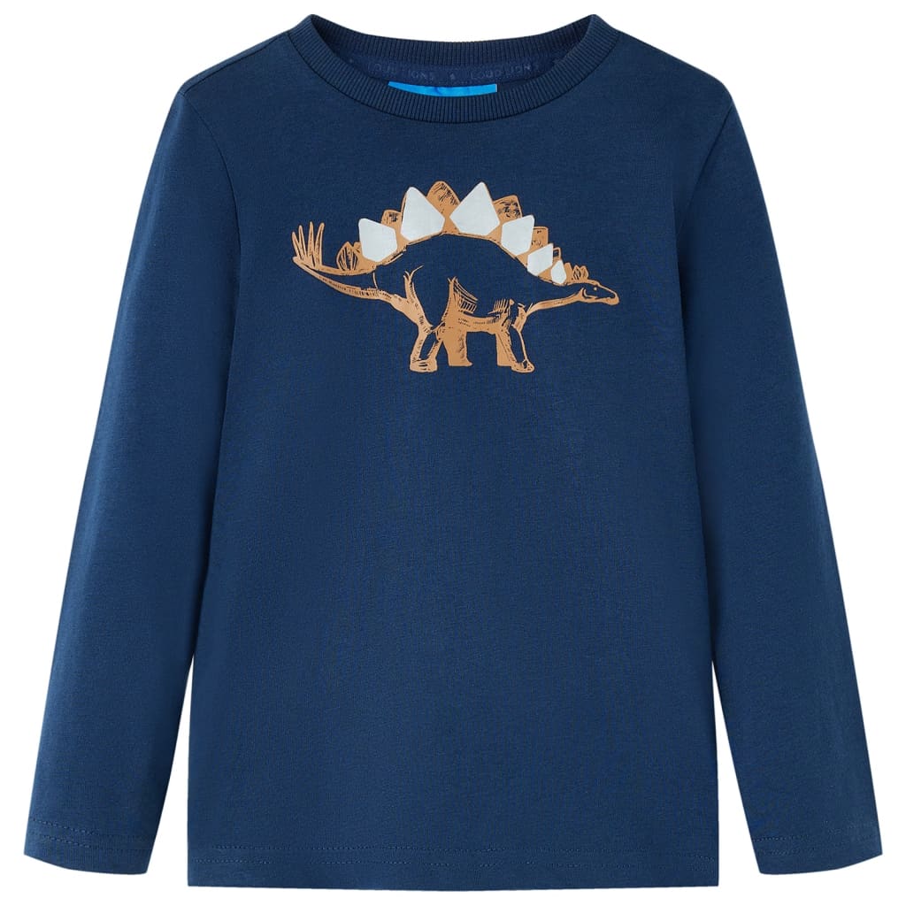 Maglietta da Bambino a Maniche Lunghe Stampa Dinosauro Blu Marino 116