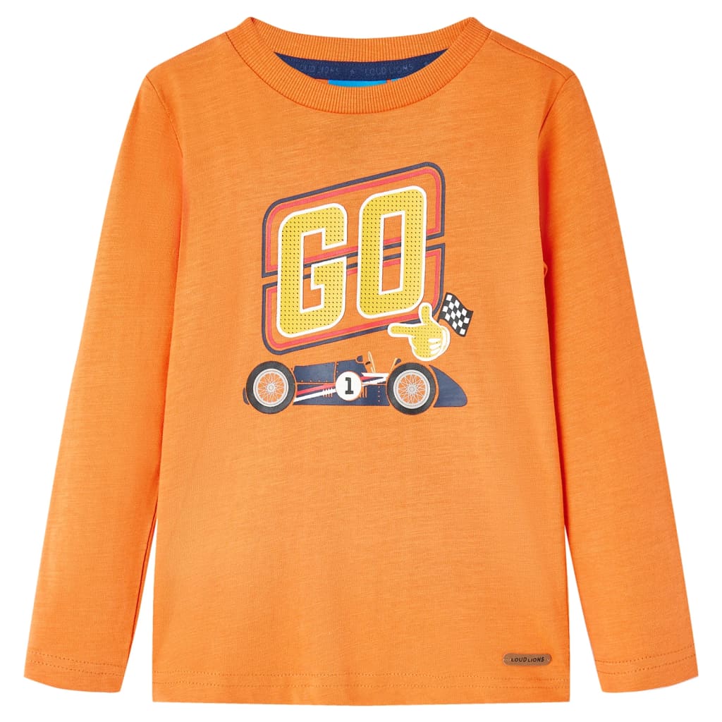 Maglietta da Bambino Maniche Lunghe Auto da Corsa Arancione Scuro 104
