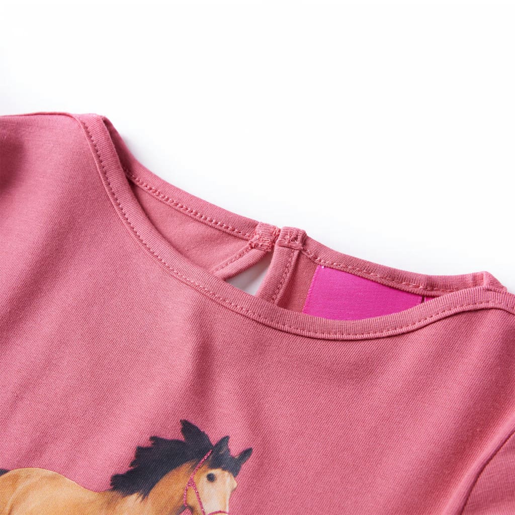 Maglietta da Bambina a Maniche Lunghe Stampa Cavallo Rosa Antico 116