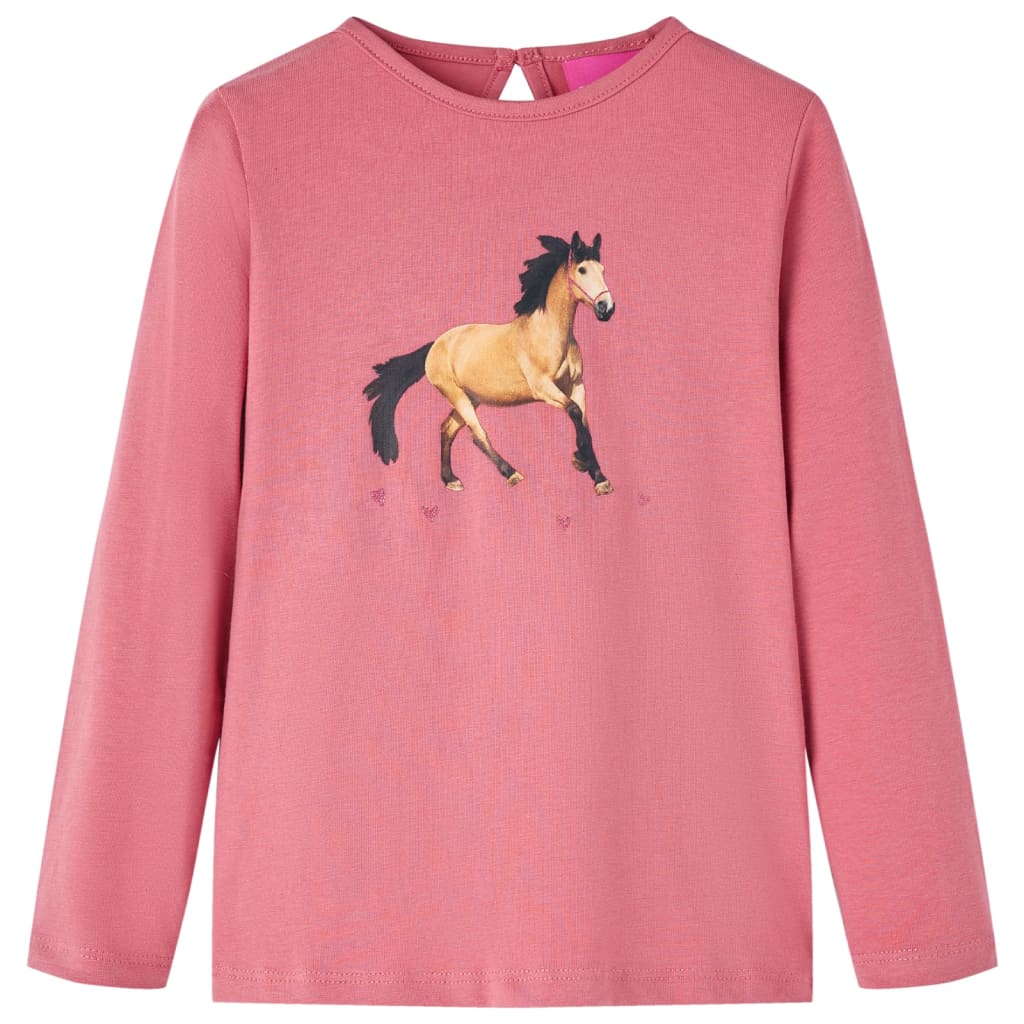 Maglietta da Bambina a Maniche Lunghe Stampa Cavallo Rosa Antico 128