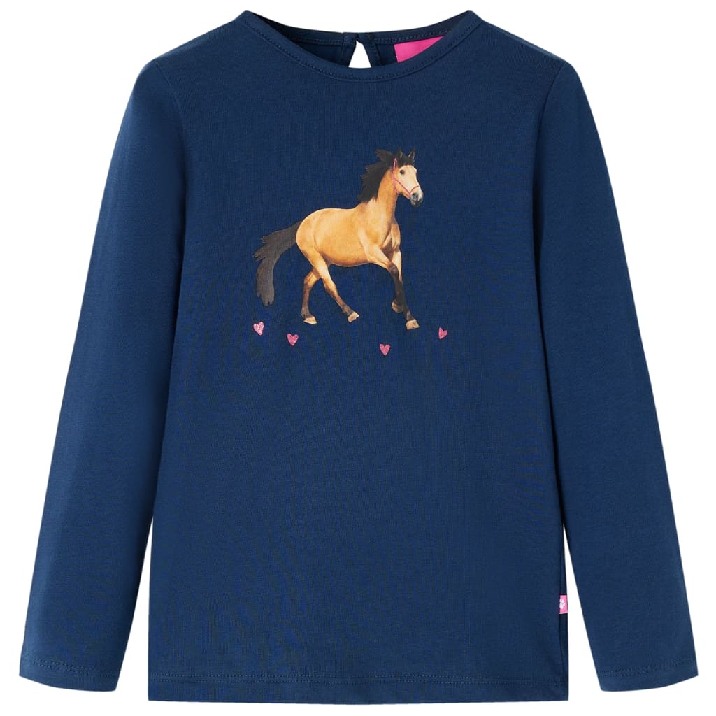 Maglietta da Bambina a Maniche Lunghe Stampa Cavallo Blu Marino 116