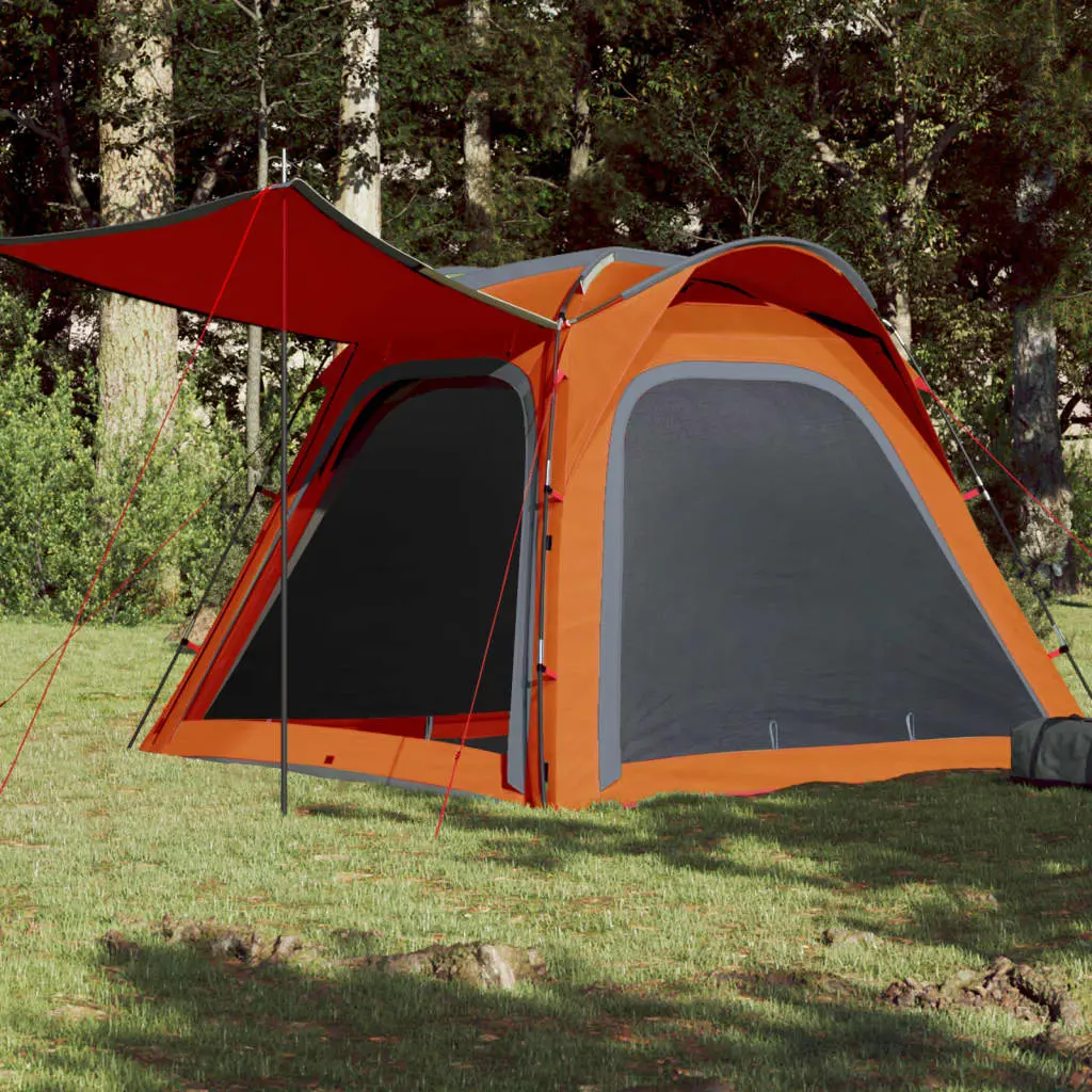 Tenda Campeggio 4 Persone Grigio e Arancione Impermeabile