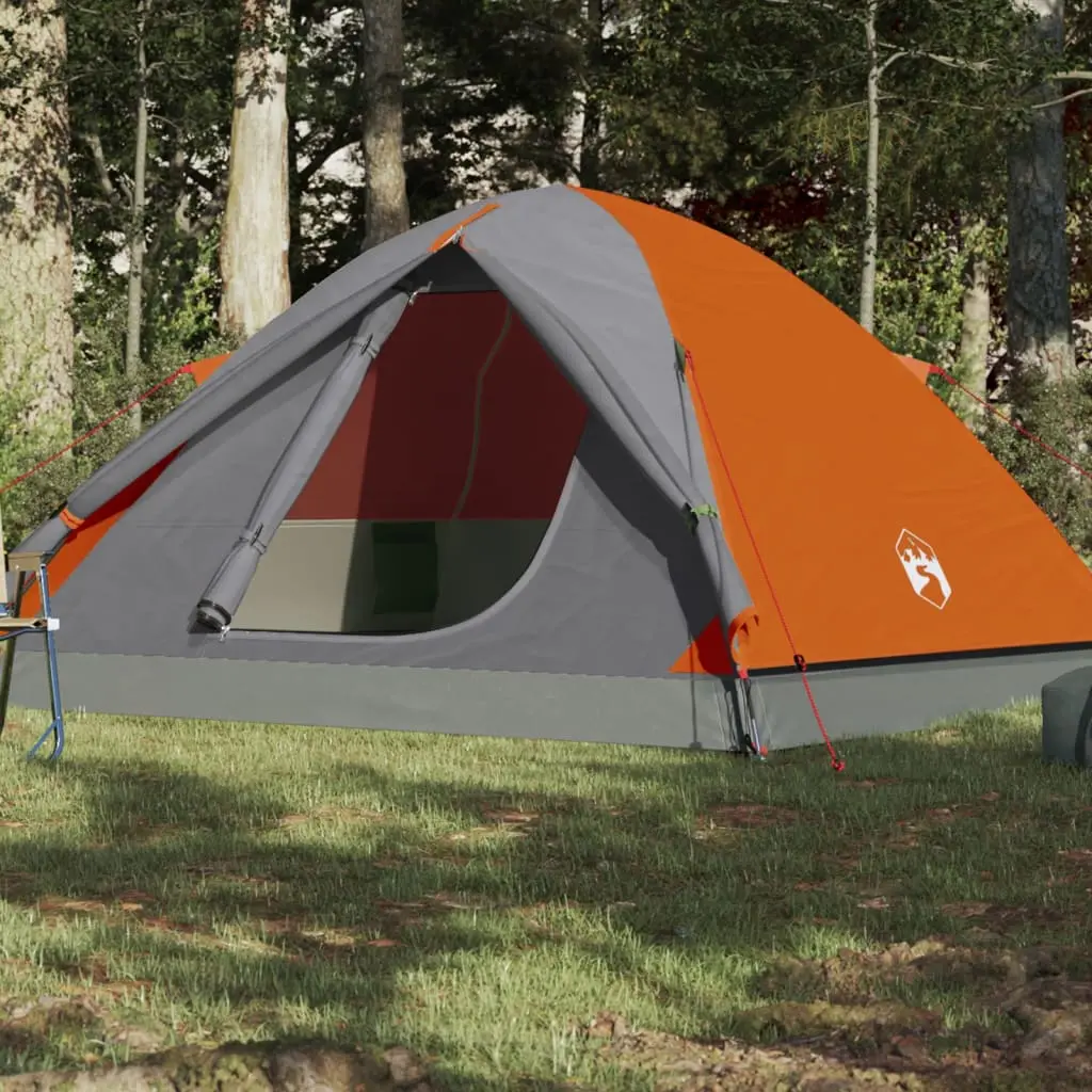 Tenda da Campeggio 3 Persone Grigio e Arancione Impermeabile