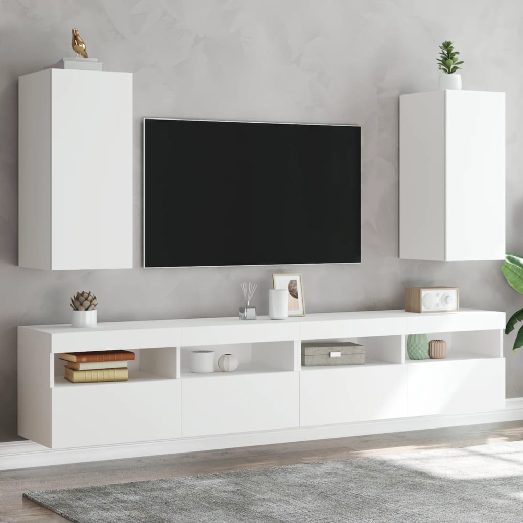 vidaXL Mobili TV a Parete con Luci LED 2pz Bianchi 30,5x35x70 cm