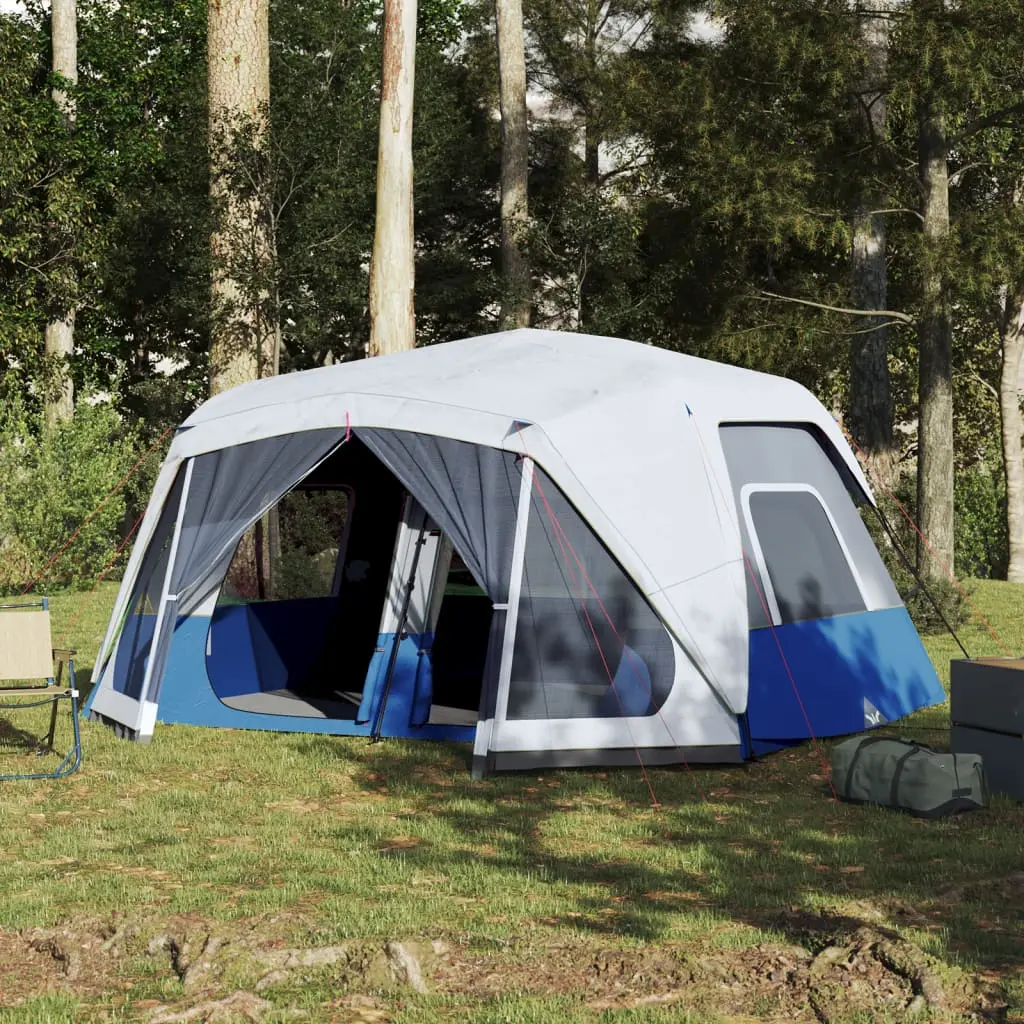 Tenda da Campeggio con Luce LED 10 Persone Azzurro