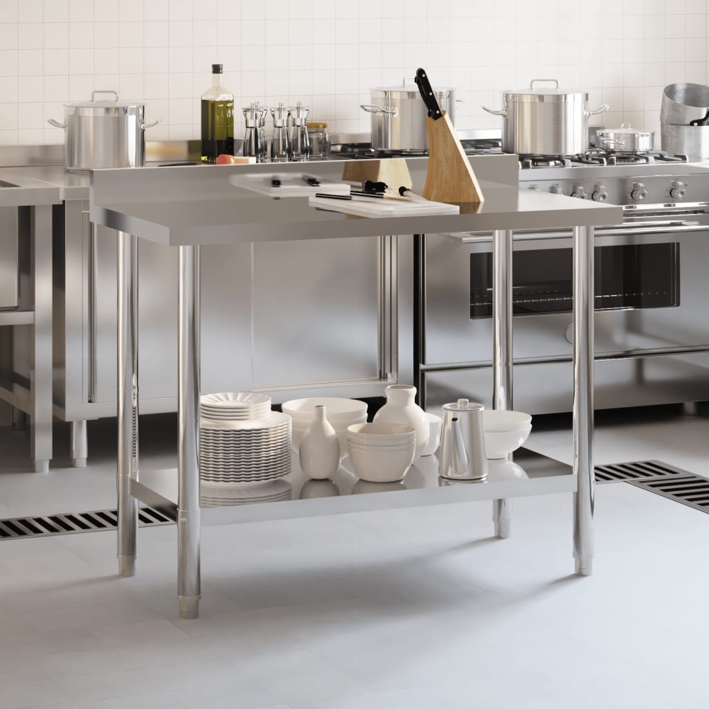 vidaXL Tavolo Lavoro Cucina con Paraschizzi 110x55x93cm Acciaio Inox