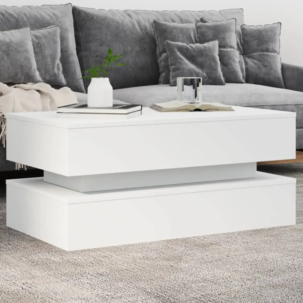 Tavolino da Soggiorno con Luci LED Bianco 90x50x40 cm