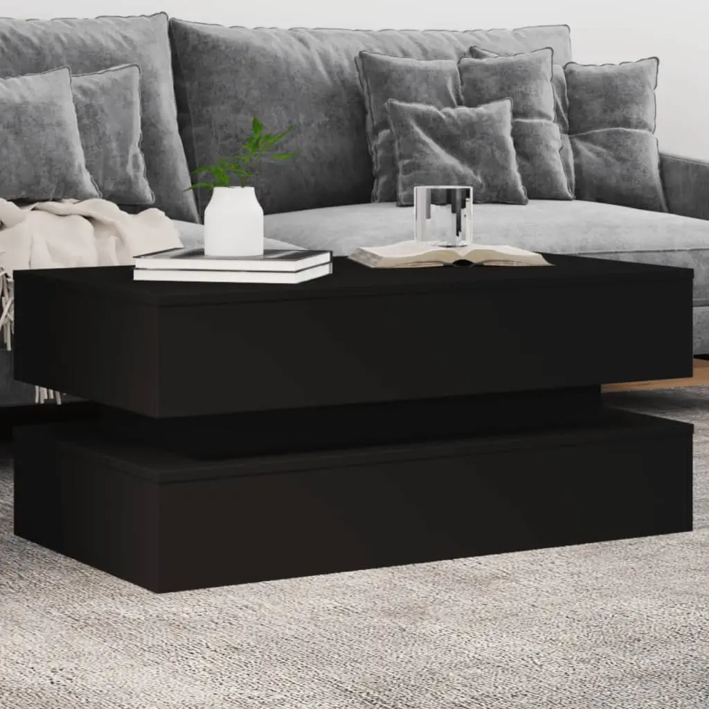 Tavolino da Soggiorno con Luci LED Nero 90x50x40 cm