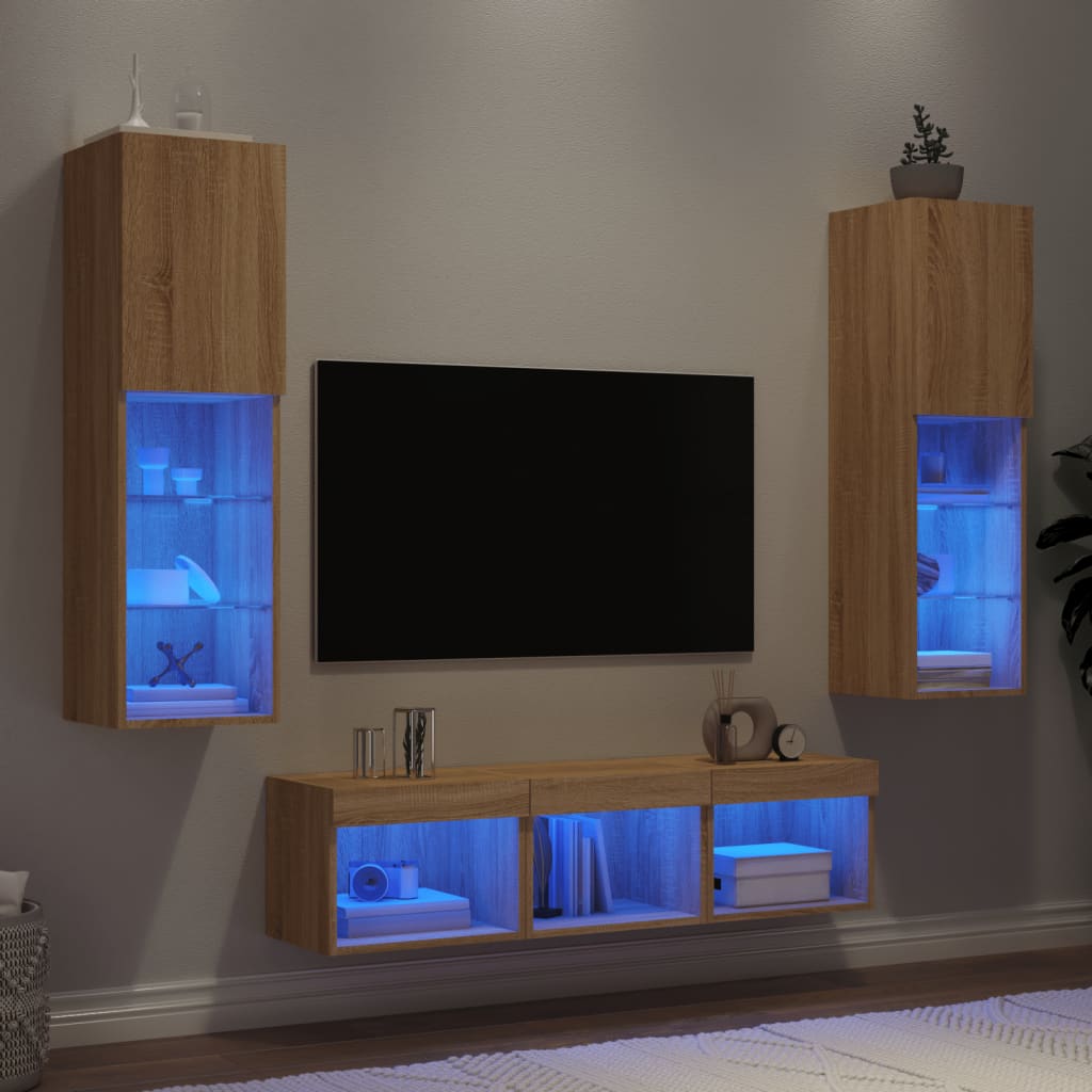 vidaXL Mobili TV a Muro con LED 5pz Rovere Sonoma Legno Multistrato