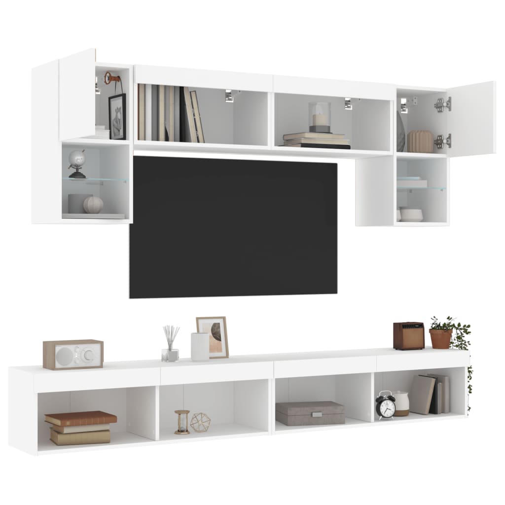 vidaXL Mobili TV a Muro con LED 6pz Bianchi in Legno Multistrato