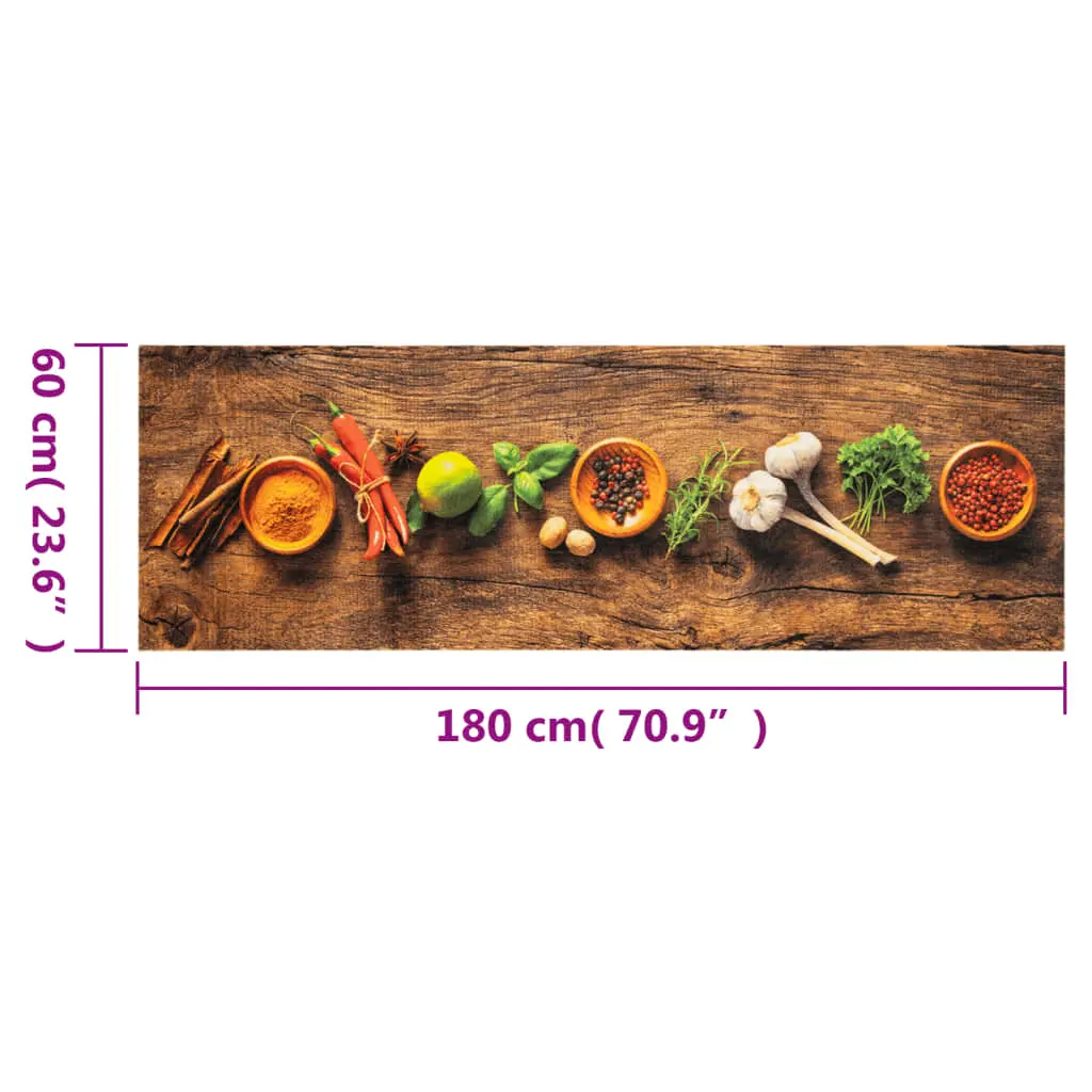 Tappeto da Cucina Lavabile Spezie 60x180 cm Velluto