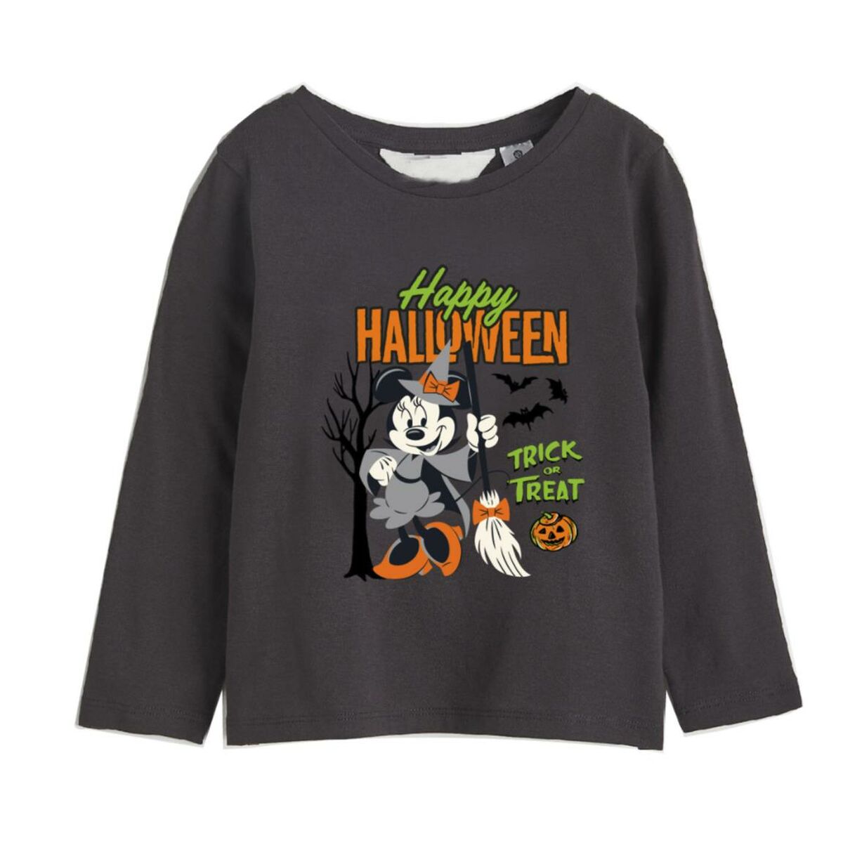 Maglia a Maniche Lunghe per Bambini Minnie Mouse Halloween Grigio scuro