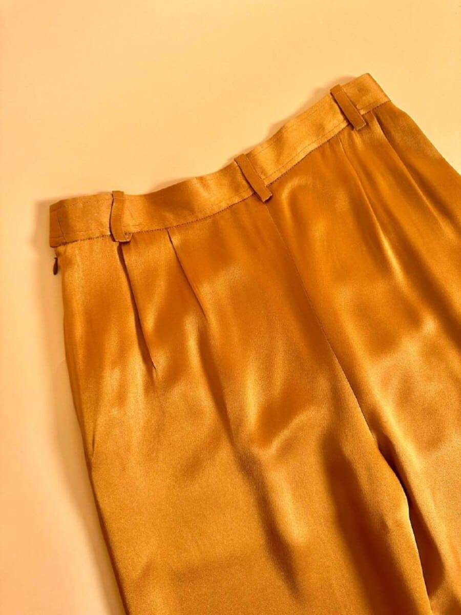 bl pantalone a palazzo in cady lucido color ambra yves saint laurent rive gauche 3