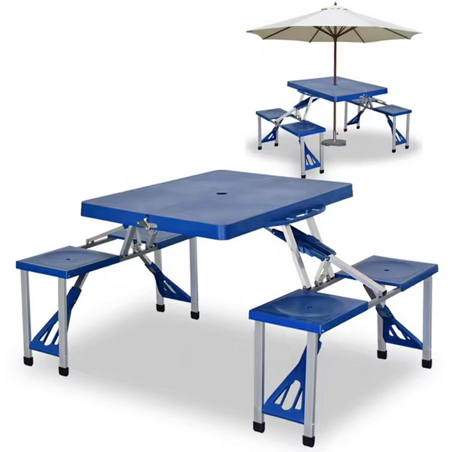 Set Tavolo Tavolino Pieghevole Pic Nic Campeggio Alluminio Con 4 Sgabelli Blu (1)