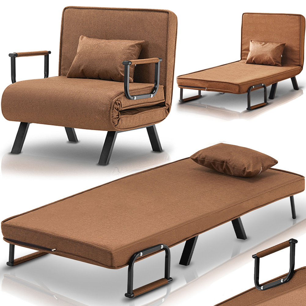 Poltrona Letto Reclinabile Chaise Lounge e Seduta Imbottita Convertibile Marrone (1)