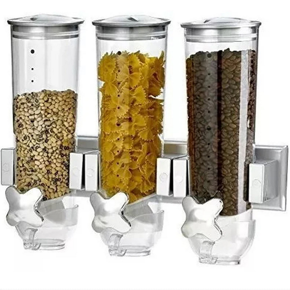 Dispenser Cereali Triplo con Montaggio a Parete Distributore Corn Flakes Silver (1)