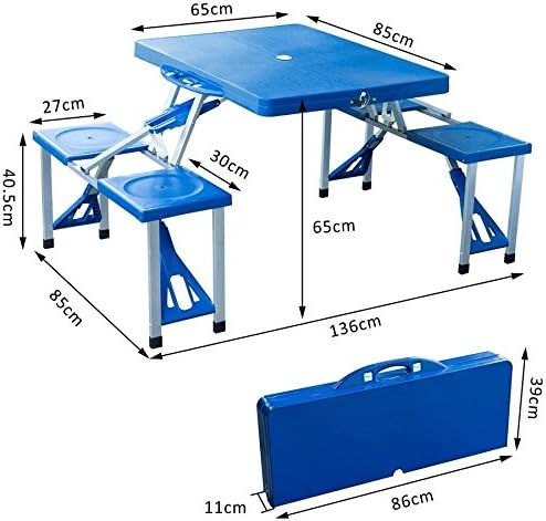 Set Tavolo Tavolino Pieghevole Pic Nic Campeggio Alluminio Con 4 Sgabelli Blu (4)